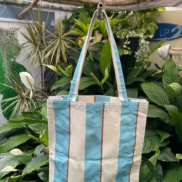 Madewell Blue Striped Canvas Tote Bag - Picture 4 of 6